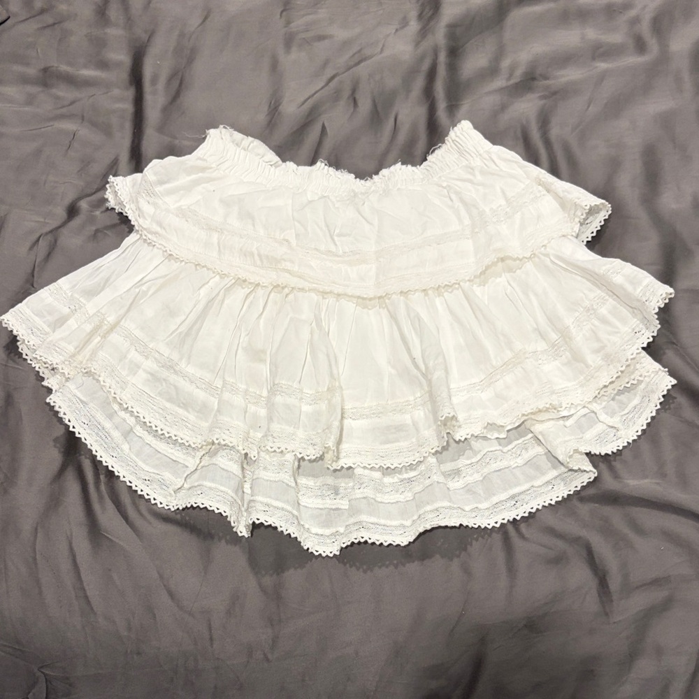 LoveShackFancy white Asymmetrical mini Ruffled Skirt